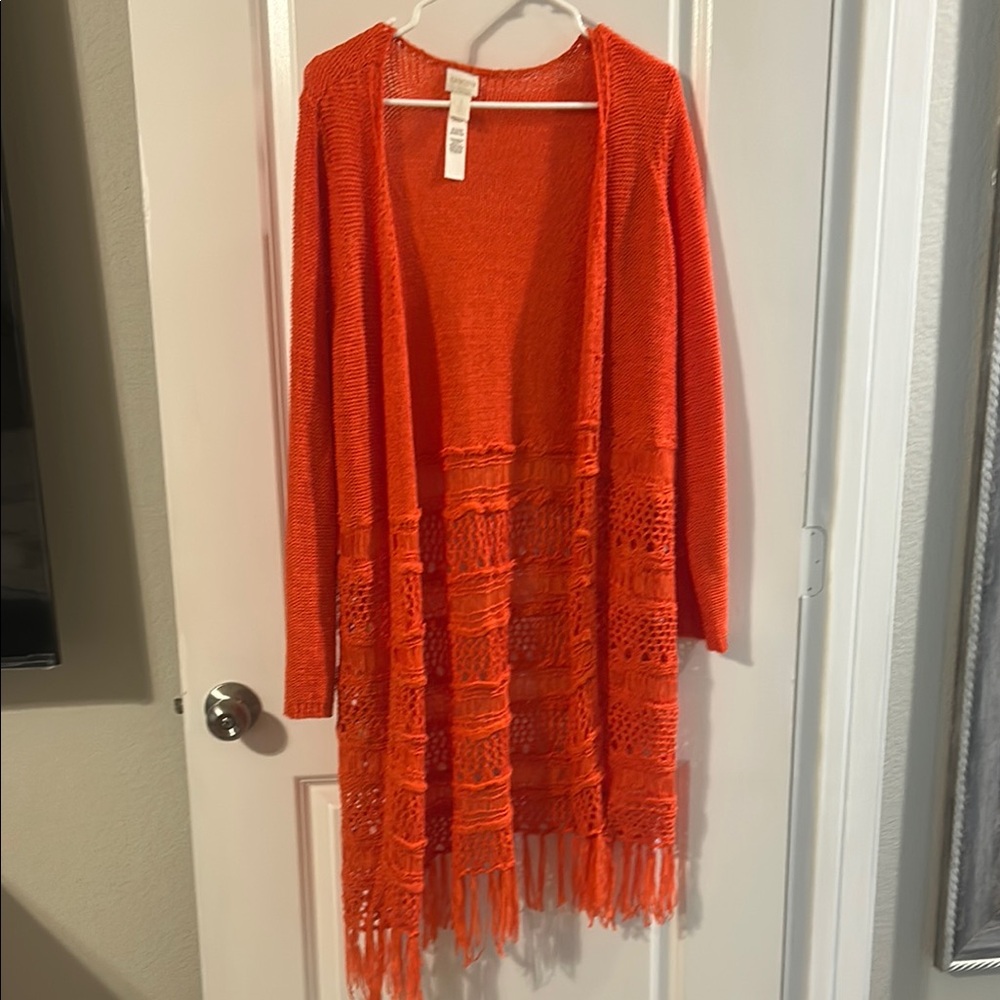 Chico's Vibrant Orange Open-Front Cardigan
